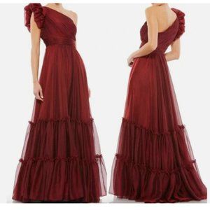 MAC DUGGAL 67878 ORGANZA ONE SHOULDER PLEATED WINE GOWN sz 8